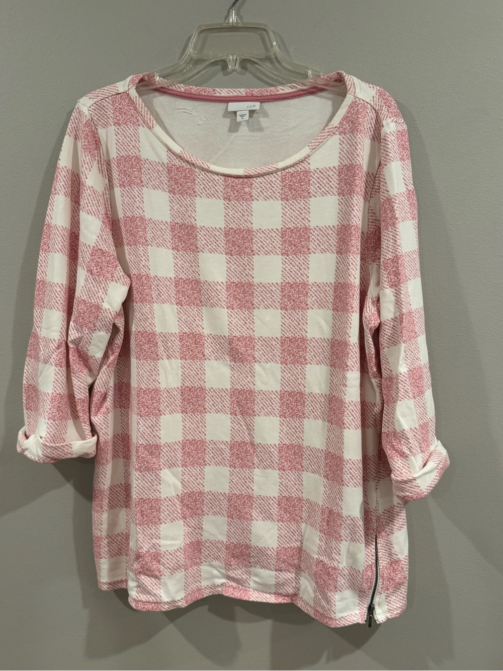J JIll Pullover Pink White Sweatshirt XL Half Sleeve Soft